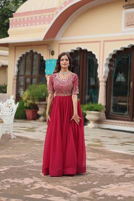 Pink colour beautifully embroidered zari and sequins work rich looks heavy evening gown 3