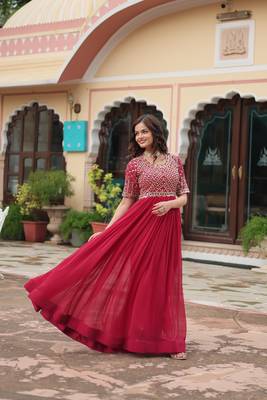 Pink colour beautifully embroidered zari and sequins work rich looks heavy evening gown 5