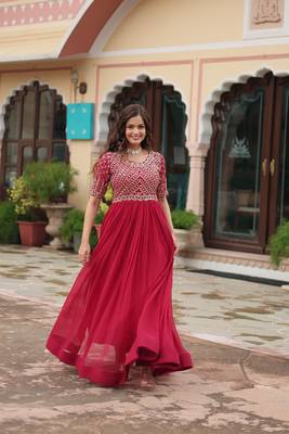 Pink colour beautifully embroidered zari and sequins work rich looks heavy evening gown 6