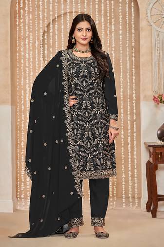 Black embroidered faux georgette festival salwar kameez