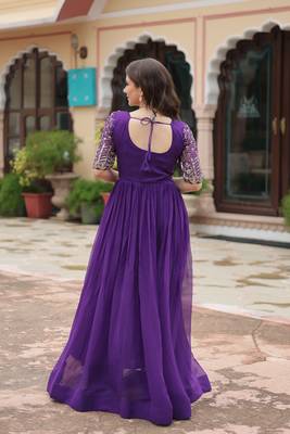 Purple colour beautifully embroidered zari and sequins work rich looks heavy evening gown 3