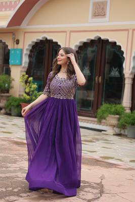 Purple colour beautifully embroidered zari and sequins work rich looks heavy evening gown 5