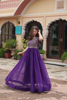 Purple colour beautifully embroidered zari and sequins work rich looks heavy evening gown 6