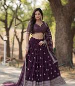 Purple Heavy Sequins & Thread Embroidered Work Ethnic Partywear Lehenga Choli
