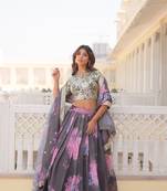 Grey Colour Heavy Looks Bridesmaid Lehenga With Floral Printed And Zari Embroiderey Work
