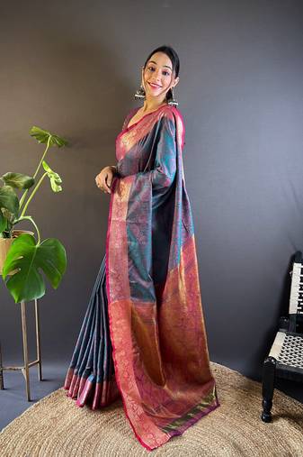 Ethnic And Elegant Maroon Silk Blend Saree With Zari Woven Work For Ceremonial Looks