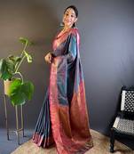 Ethnic And Elegant Maroon Silk Blend Saree With Zari Woven Work For Ceremonial Looks