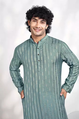 Vardha men's viscose woven jacquard stitched kurta, blue linear striped & diamond jacquard kurtas for men