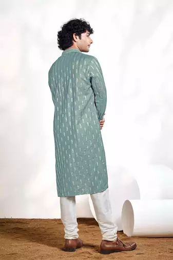 Vardha men's viscose woven jacquard stitched kurta, blue linear striped & diamond jacquard kurtas for men