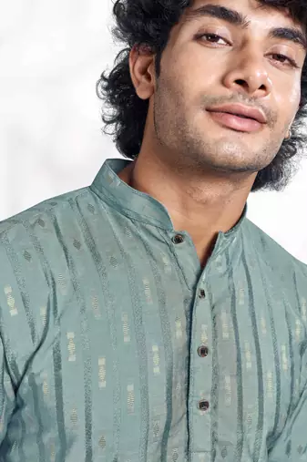Vardha men's viscose woven jacquard stitched kurta, blue linear striped & diamond jacquard kurtas for men