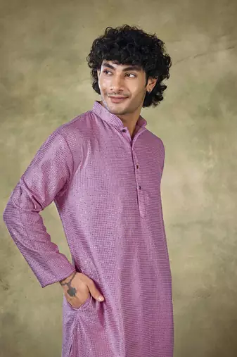 Vardha men's pink viscose sequence kurta - self design,  mandarin collar,  traditional design kurtas for men