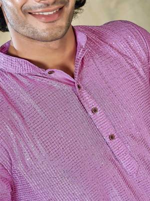 Vardha men's pink viscose sequence kurta - self design,  mandarin collar,  traditional design kurtas for men 3