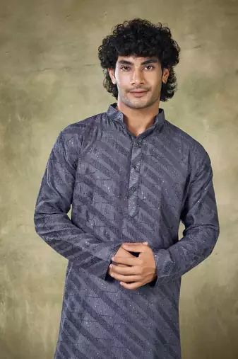 Vardha men's viscose sequence readymade kurta for men - sequins embroidery,  traditional design white kurtas
