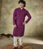 Vardha men's stitched kurta wine pure viscose, sequins embroidered slim fit long sleeves kurta for men