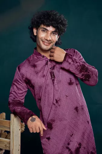 Vardha men's viscose sequence stitched kurta, flowy pattern shibori dyed ethnic kurtas for men
