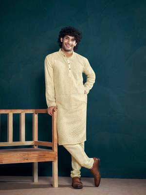 Vardha men's viscose sequin embellished stitched kurta, white pattern thread work long sleeves straight kurta 1