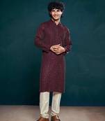 Vardha men's viscose kurta, sequin & thread embroidery, mandarin collar, slim fit, festive & ethnic wear (wine)