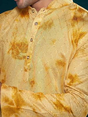 Vardha men's viscose sequence stitched kurta, flowy green pattern shibori dyed ethnic kurtas for men 3