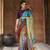Multicolor colour satin silk saree with graceful beads with sequence & abstract print for classy evening looks
