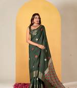Green Traditional Woven Dola Silk Blend Saree With Gold Foil Print For Indian Looks