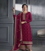 Wine colour heavy zari work partywear salwar kameez for trendy diva looks