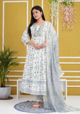 White rayon cotton fabric festive wear readymade salwar kameez for trendy girlie looks 1