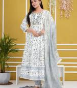 White rayon cotton fabric festive wear readymade salwar kameez for trendy girlie looks