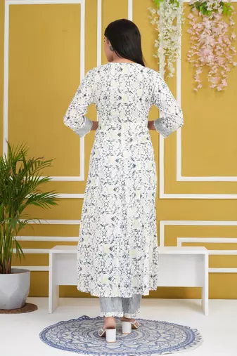 White rayon cotton fabric festive wear readymade salwar kameez for trendy girlie looks