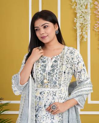 White rayon cotton fabric festive wear readymade salwar kameez for trendy girlie looks 3