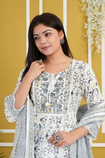 White rayon cotton fabric festive wear readymade salwar kameez for trendy girlie looks