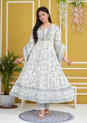 White rayon cotton fabric festive wear readymade salwar kameez for trendy girlie looks 4