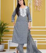 Grey rayon cotton fabric festive wear readymade salwar kameez for trendy girlie looks