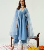 Blue colour silk blend embroidery work glamorous partywear salwar suit