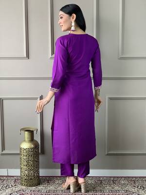 Purple colour smart and tredny chanderi fabric ethnic embroidered ready suit 2
