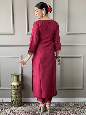 Red colour smart and tredny chanderi fabric ethnic embroidered ready suit 2
