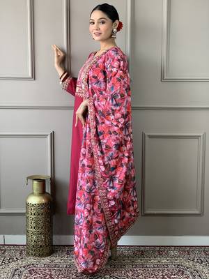 Red colour smart and tredny chanderi fabric ethnic embroidered ready suit 4