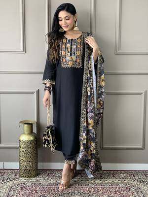 Black colour smart and tredny chanderi fabric ethnic embroidered ready suit 2