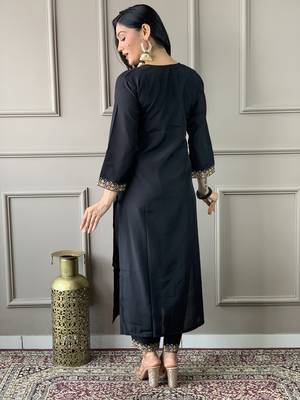 Black colour smart and tredny chanderi fabric ethnic embroidered ready suit 3
