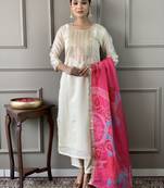 Cream colour smart and tredny chanderi fabric ethnic embroidered ready suit