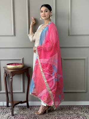 Cream colour smart and tredny chanderi fabric ethnic embroidered ready suit 4