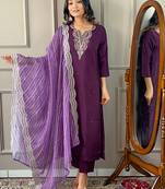 Beautifully designer wine colour viscose silk fabric girlie partywear embroidered suit