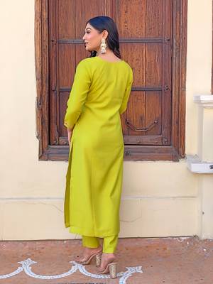 Beautifully lemon colour viscosee silk fabric girlie partywear embroidered suit 2