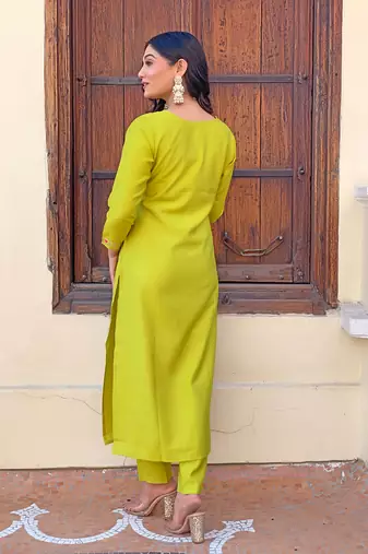 Beautifully lemon colour viscosee silk fabric girlie partywear embroidered suit