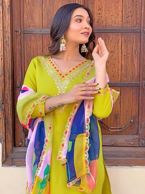 Beautifully lemon colour viscosee silk fabric girlie partywear embroidered suit 3