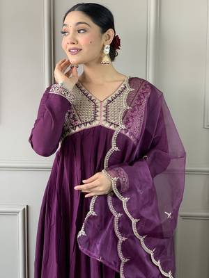 Beautifully designer wine colour viscose silk fabric girlie partywear embroidered suit 3