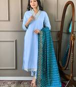 Beautifully sky blue colour viscosee silk fabric girlie partywear embroidered suit