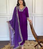 Beautifully wine colour viscosee silk fabric girlie partywear embroidered suit