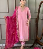 Beautifully pink colour viscosee silk fabric girlie partywear embroidered suit