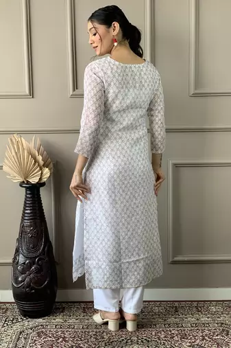 Beautifully off white colour linen cotton fabric girlie partywear embroidered suit