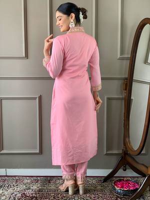Beautifully pink colour viscosee silk fabric girlie partywear embroidered suit 2